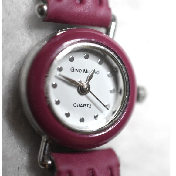 Gina Milano Tiny Delicate Red Textured Silicone Band Silver Tone Accent Watch - Picture 2 of 4